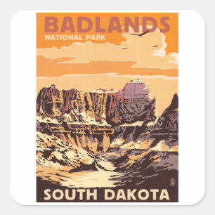 Adesivo Quadrado Badlands Dakota - Viagens vintage
