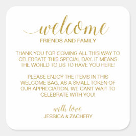 Adesivo Quadrado Bag Basket de Boas-vindas ao Casamento Dourado Ele