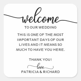 Adesivo Quadrado Bag de Boas-vindas do Casamento de Caligrafia Simp