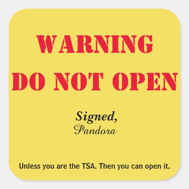 Adesivo Quadrado Bagagem "Não Abrir" (Frente)