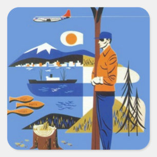 Adesivo Quadrado Bagagem noroeste pacífica do viagem do vintage da