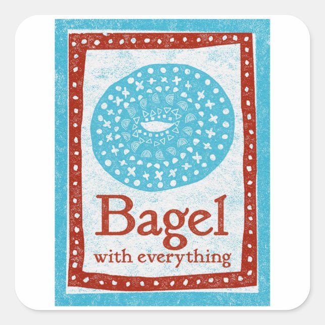 Adesivo Quadrado Bagel Stickers - Comida Vermelho Azul Divertido (Frente)