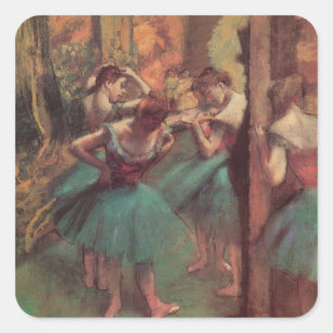 Adesivo Quadrado Bailarinas, Rosa e Verde de Edgar Degas