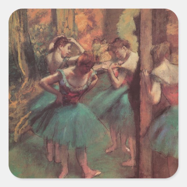 Adesivo Quadrado Bailarinas, Rosa e Verde de Edgar Degas (Frente)