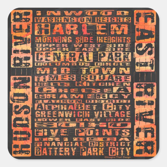 Adesivo Quadrado Bairros de Nova Iorque Laranja (Frente)