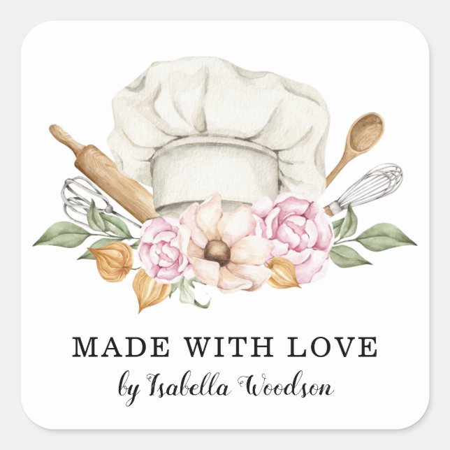 Adesivo Quadrado Baker Paery Chef Ferramentas Do Rótulo Do Produto  (Frente)