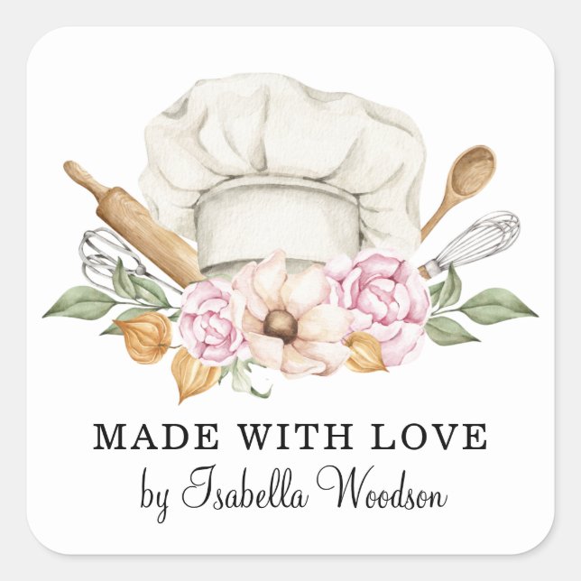 Adesivo Quadrado Baker Paery Chef Ferramentas Do Rótulo Do Produto  (Frente)