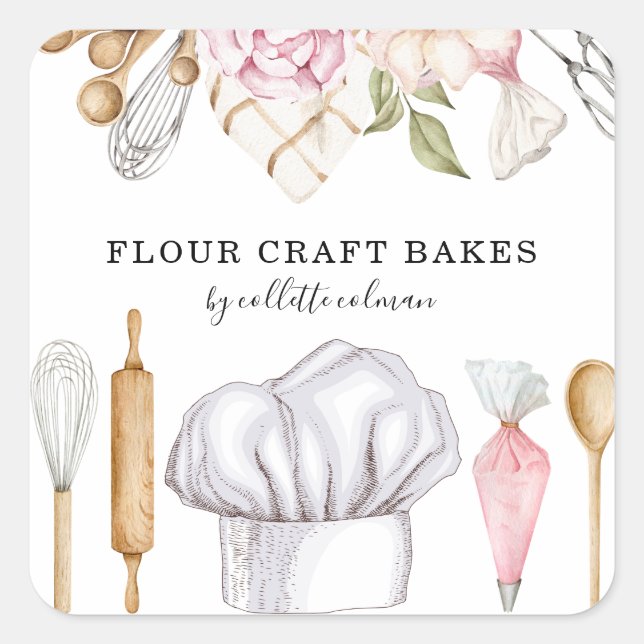 Adesivo Quadrado Baker Paery Chef Watercolor Baking Tools (Frente)