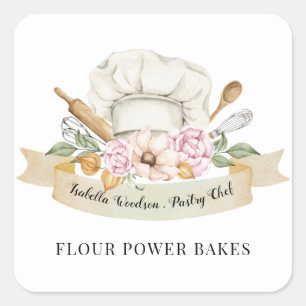 Adesivo Quadrado Baker Pastelaria Coqueteiros de Aquarelas - Praça