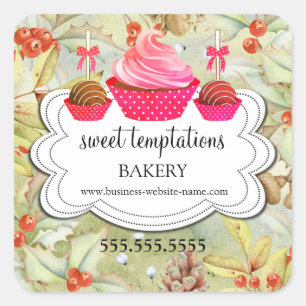 Adesivo Quadrado Bakery de Pop de bolos de Cupcake Holly de férias
