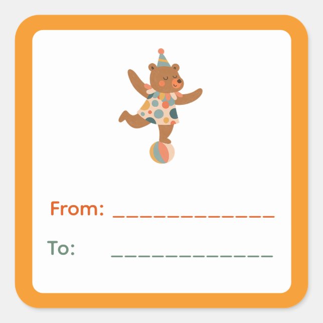 Adesivo Quadrado Balancing Circus Bear Gift Label (Frente)