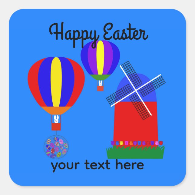 Adesivo Quadrado Balão de Ar Quente Bunny #1-2 (Frente)