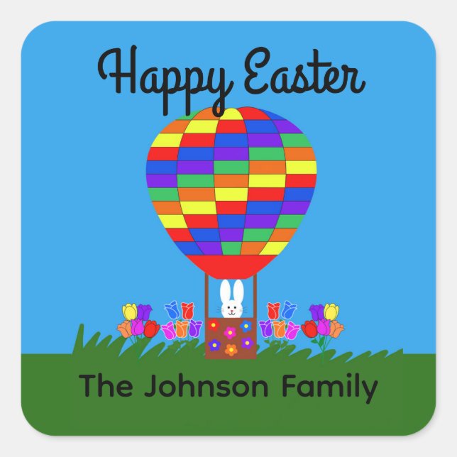 Adesivo Quadrado Balão de Ar Quente Bunny #3 (Frente)