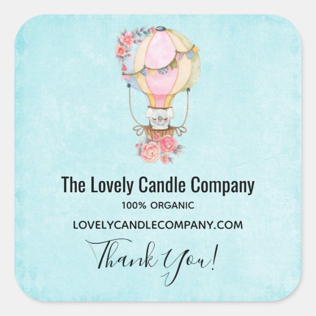 Adesivo Quadrado Balão de Ar Quente Cujo Curso tem Aquarela Comerci (Frente)