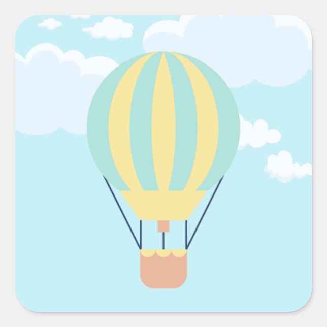 Adesivo Quadrado Balão de ar quente verde e amarelo no céu (Frente)