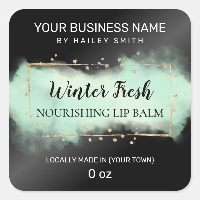 Adesivo Quadrado Balão De Lip Verde, Preto E Pastel, Minúsculo (Frente)