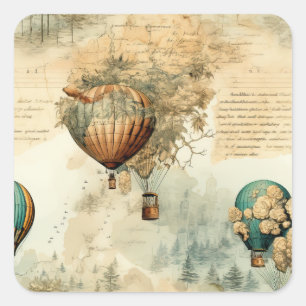 Adesivo Quadrado Balão de Vintage Ar Quente em Paisagem Serena (8)