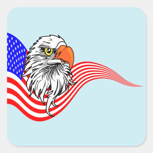 Adesivo Quadrado Bald Eagle American Flag Patriotic Art (Frente)