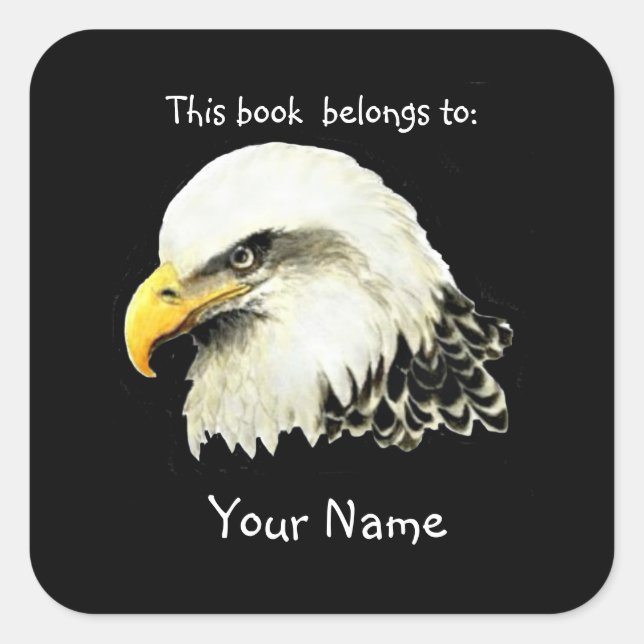 Adesivo Quadrado Bald Eagle Bird, este livro pertence ao Bookplate (Frente)