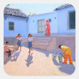 Adesivo Quadrado Baldes de água de enchimento Rajasthan India