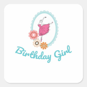 Adesivo Quadrado Balé Aniversário de Ballerina