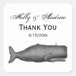 Adesivo Quadrado Baleia do século XIX Desenho de Vintage N