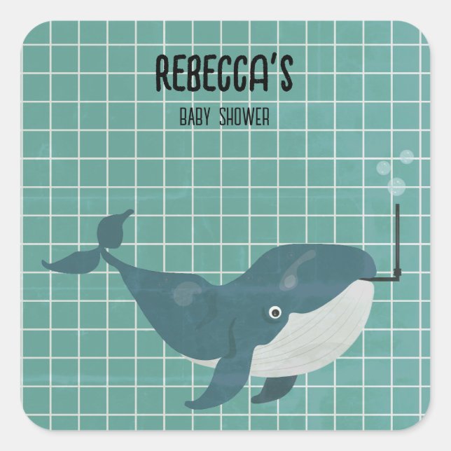 Adesivo Quadrado Baleia em chá de fraldas piscina (Frente)