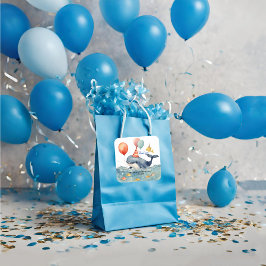 Adesivo Quadrado Baleia faz um bode expiatório Aniversário Obrigado