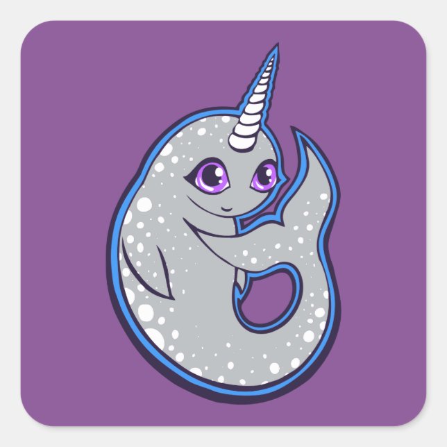 Adesivo Quadrado Baleia Narrativa Com Design de Desenho De Tinta (Frente)