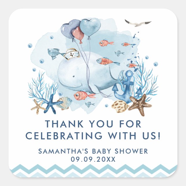 Adesivo Quadrado Baleia Náutica Sob o Chá de fraldas de Blue Boy Se (Frente)