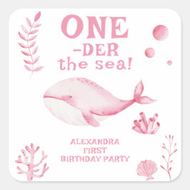 Adesivo Quadrado Baleia Rosa Debaixo Do Mar 1º Aniversário