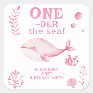Adesivo Quadrado Baleia Rosa Debaixo Do Mar 1º Aniversário 