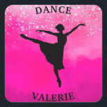 Adesivo Quadrado Ballerina Dance Pink Ombre Sparkle<br><div class="desc">Ballerina Dance Pink Ombre Sparkle design fez especial com o nome da sua dançarina de balé!</div>