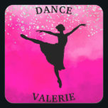 Adesivo Quadrado Ballerina Dance Pink Ombre Sparkle<br><div class="desc">Ballerina Dance Pink Ombre Sparkle design fez especial com o nome da sua dançarina de balé!</div>
