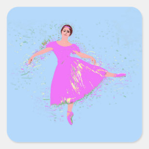 Adesivo Quadrado Ballerina Dancer em vestido cor-de-rosa magenta