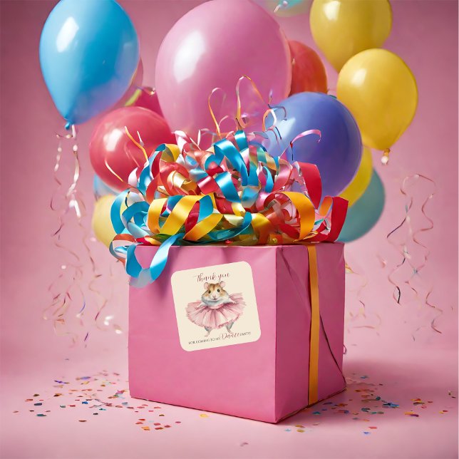 Adesivo Quadrado Ballerina Hamster Birthday Dance Party (Criador carregado)