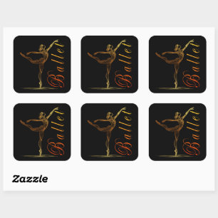 Adesivo Quadrado Ballerina Ouro Line Art in Graceful Balé Pose
