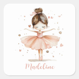 Adesivo Quadrado Ballerina Personalizado Name Girly
