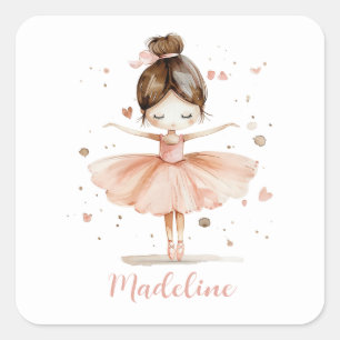 Adesivo Quadrado Ballerina Personalizado Name Girly