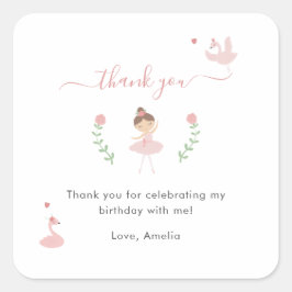 Adesivo Quadrado Ballerina Pink Aniversário Obrigado Favor Sticker