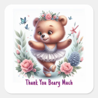 Adesivo Quadrado Ballet Bear “Thank You Beary Much” Stickers