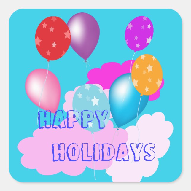 Adesivo Quadrado balões coloridos e nuvens feriado feliz (Frente)