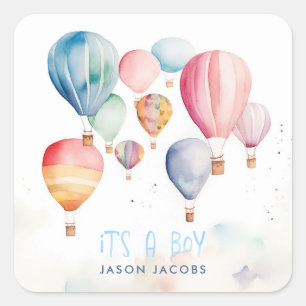 Adesivo Quadrado Balões de ar quente voando é diversão de papel inf