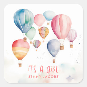 Adesivo Quadrado Balões de ar quente voando. É divertido um papel f