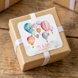 Adesivo Quadrado Balões de ar quente voando. É divertido um papel f