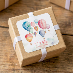 Adesivo Quadrado Balões de ar quente voando. É divertido um papel f