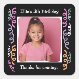 Adesivo Quadrado Balões de festa de 5 anos com foto personalizada