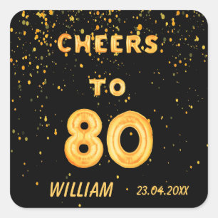 Adesivo Quadrado Balões de ouro 80 festa de aniversário torcida a
