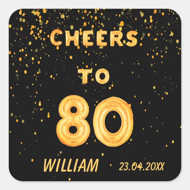 Adesivo Quadrado Balões de ouro 80 festa de aniversário torcida a p (Frente)