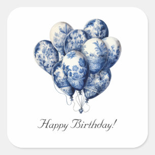 Adesivo Quadrado Balões Delft Blue, personalizáveis